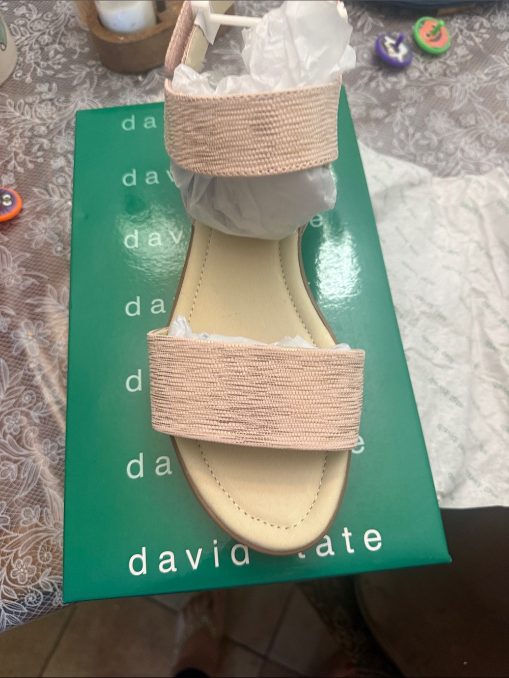 David Tate Pink Elastic Strap Open-Toe Sandal
